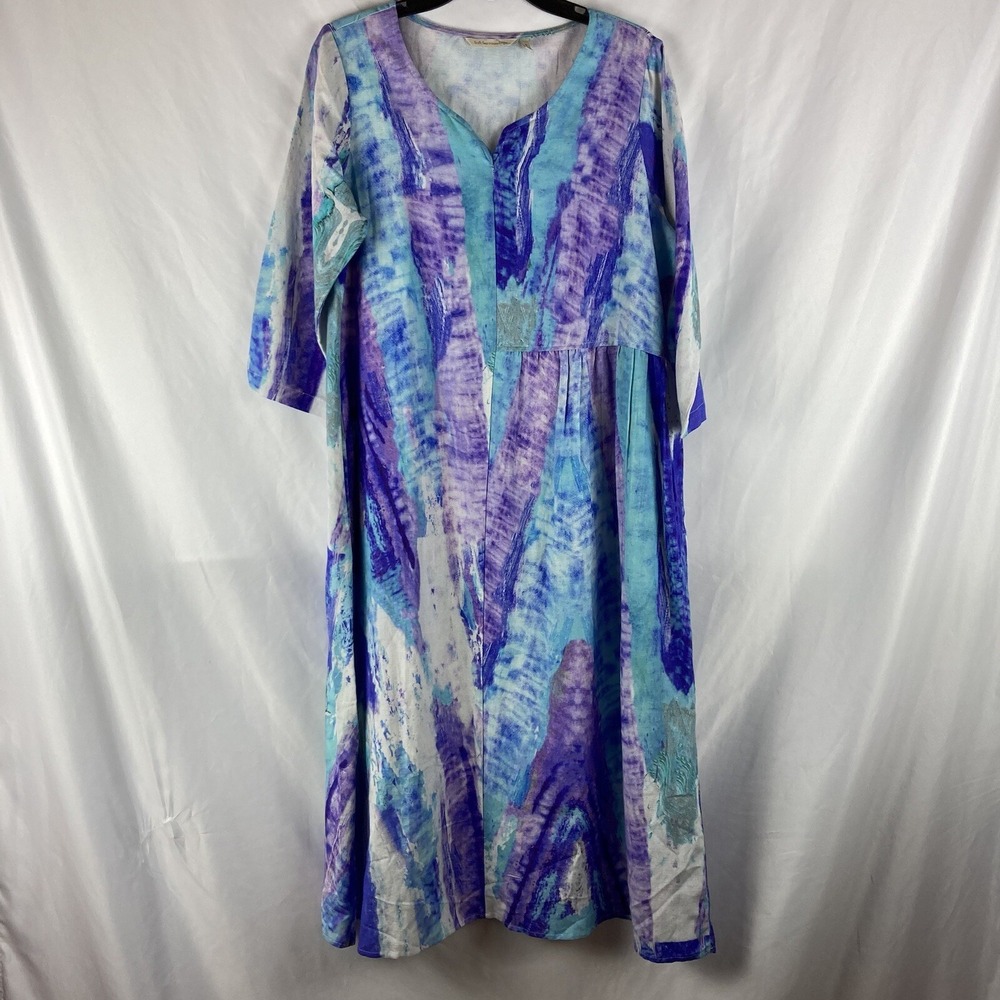 Soft Surroundings Woman Dress M Shirtwaist Pullover Blue Purple Stripe Pocket